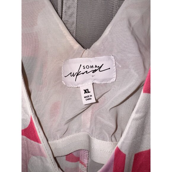 Soma Weekend Pink Geometric Maxi Dress V-Neck Tie Waist XL built in bra pockets - Picture 6 of 11